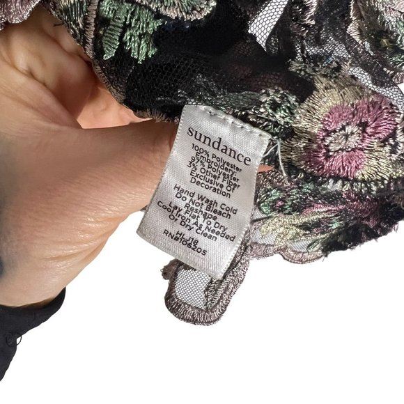 Sundance Black Multicolor Celeste Embroidered Sheer Short Sleeve Top Medium - Picture 4 of 8